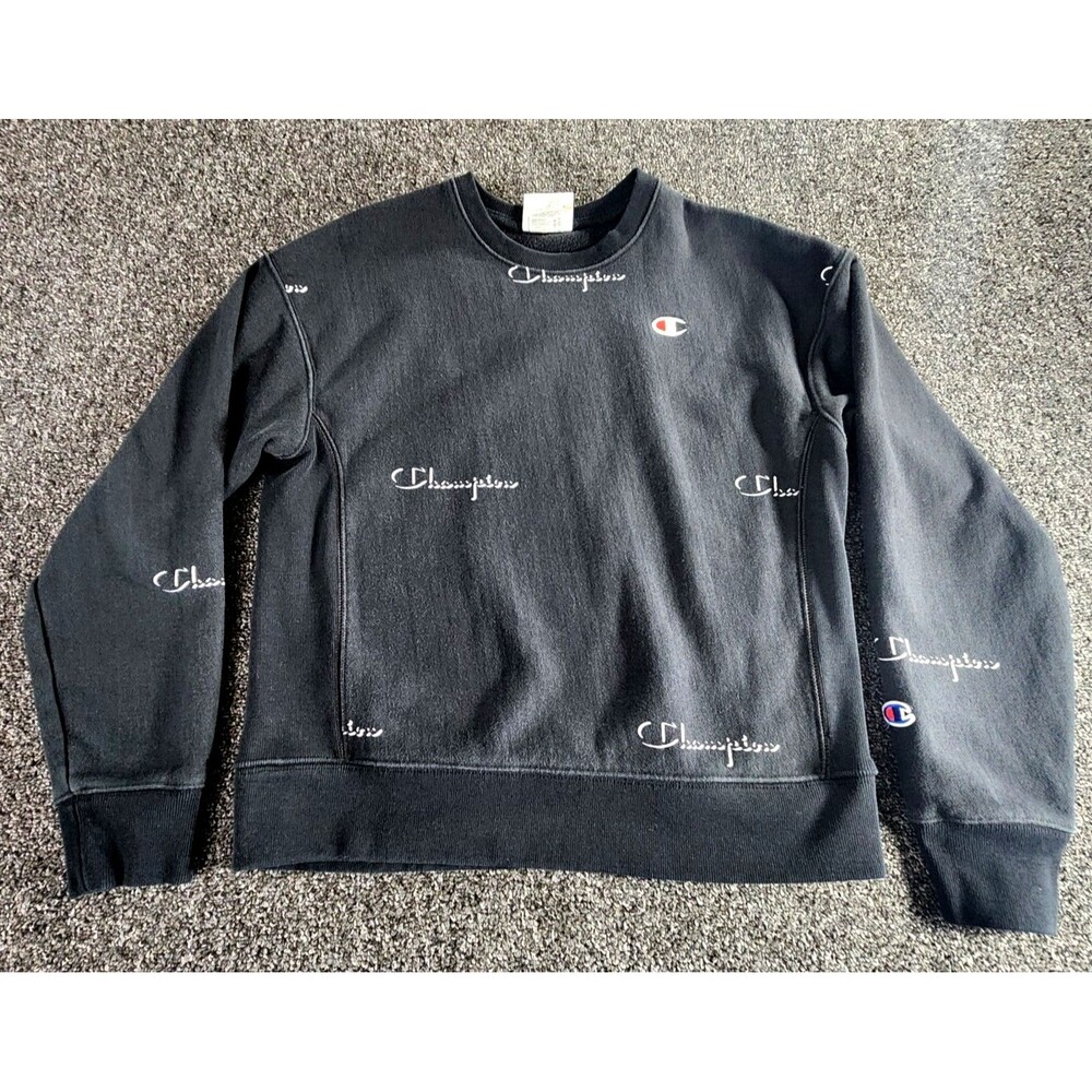 Champion Reverse Weave Cropped Sweatshirt Women's M Black Crewneck Logo